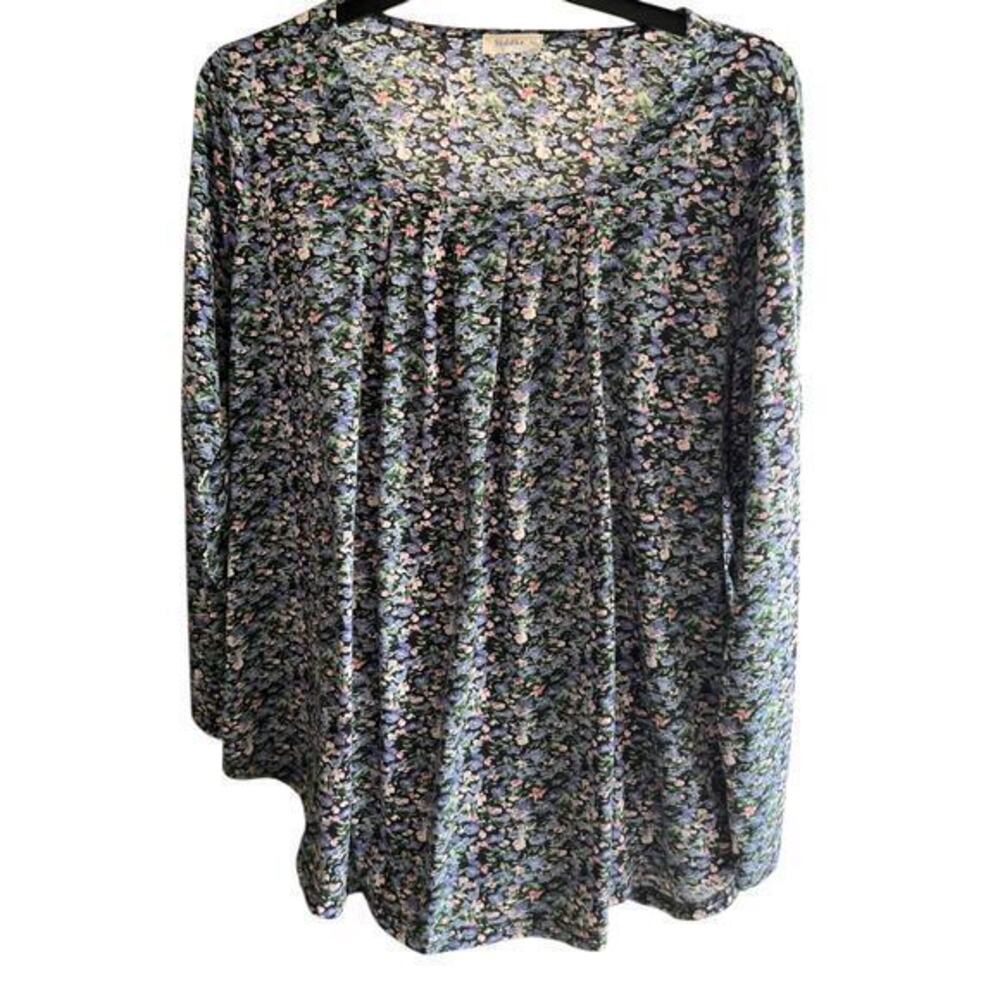 SIDDHE black square neck pleated micro floral roll tab Boho NWOT plus sz 3X XXXL